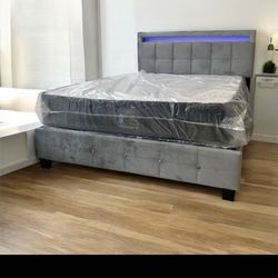Brand New King LED Bed Frame With Mattress & Boxspring For Only $499 🚨 Ready For Delivery 