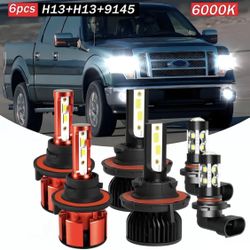 6pcs, FIT For Ford F-150 2004-2014, H13 High beam+H13 Low beam+9145/ 9006 Fog lamp bulbs, LED headlight bulbs, super strong 6, Without Battery