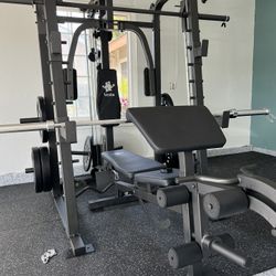 SMITH MACHINE/ PULLEY SYSTEM/ ADJUSTABLE MULTI USE BENCH/ WEIGHTS/ BARBELL/ GYM EQUIPMENT/ FREE DELIVERY 🚚 