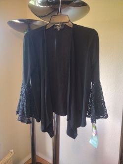 Black Lace-sleeve Open Cardigan