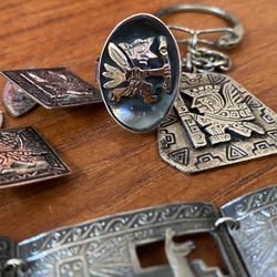 Vintage Peru Jewelry: Ring, Bracelet, Cuff Links, Key Chain 