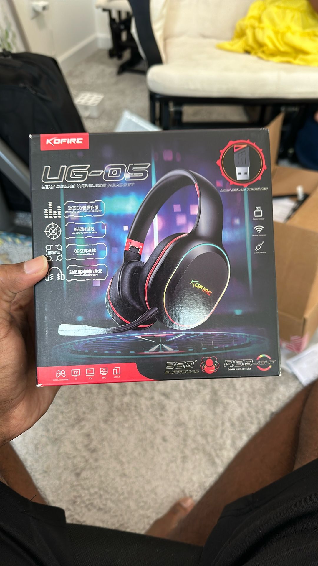 Wireless Gaming Headset, 7.1 Surround Sound, 2.4Ghz USB Gaming Headphones Bluetooth 5.4,100-Hr Noise Canceling Mic RGB Light, Wireless Headset for PC