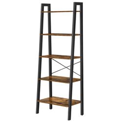 Used 5 Tier Ladder Wood Shelf Black/Brown