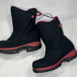 Big Kids Sz 1 Lands’ End Snow Boots Black Red Waterproof