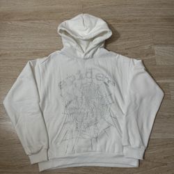 Sp5der Rhinestone white hoodie