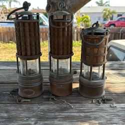 Antique Vintage Brass Wolf Safety Lamps & Koehler safety Lamp.