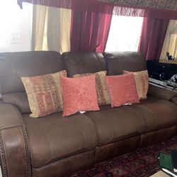 2 Piece Sofa Set , Dark Brown Great Material , Available With Cup Holders .