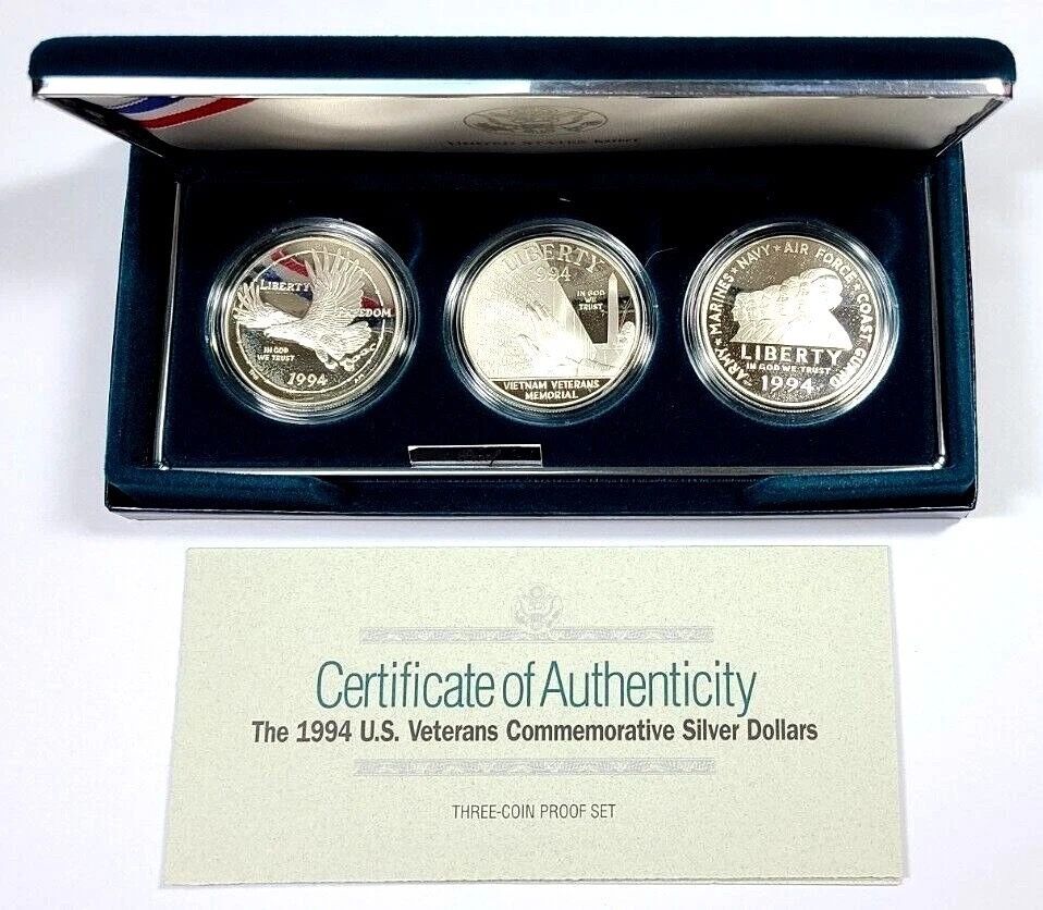1994 U.S. Veterans Commemorative Proof Silver Dollar 3-Coin Proof Set