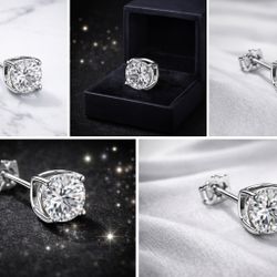💎 1 Carat Moissanite Stud Earrings – 925 Sterling Silver – Gift Box