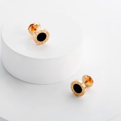 Black agate disc earrings