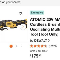 ATOMIC 20V MAX Cordless Brushless Oscillating Multi Tool (Tool Only)