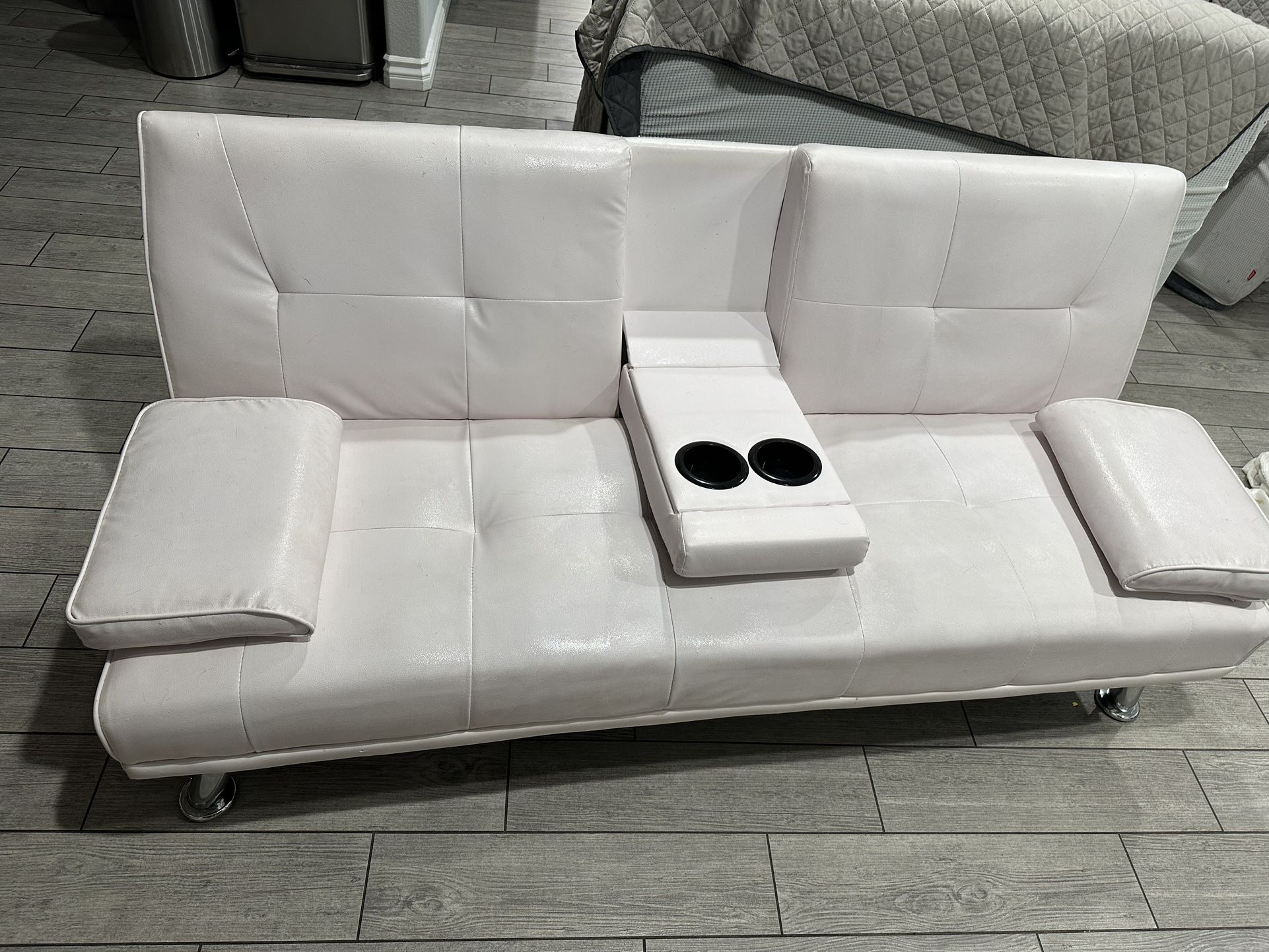 Colton-White Futon Used  Convertible Sofa Bed