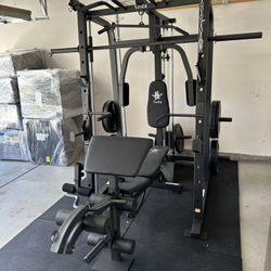 Vesta Fitness Smith Machine 1001 w/Bench Attachment | 245lb Cast Iron Olympic Weights | 7ft Olympic Bar | Fitness | Gym Equipment | FREE DELIVERY 🚚 