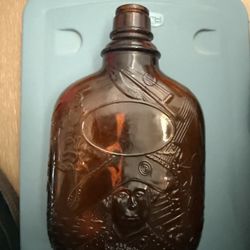 Paul Jones Rye Whiskey Embossed Bottle Amber Brown Captain Ships W/Cork Inside