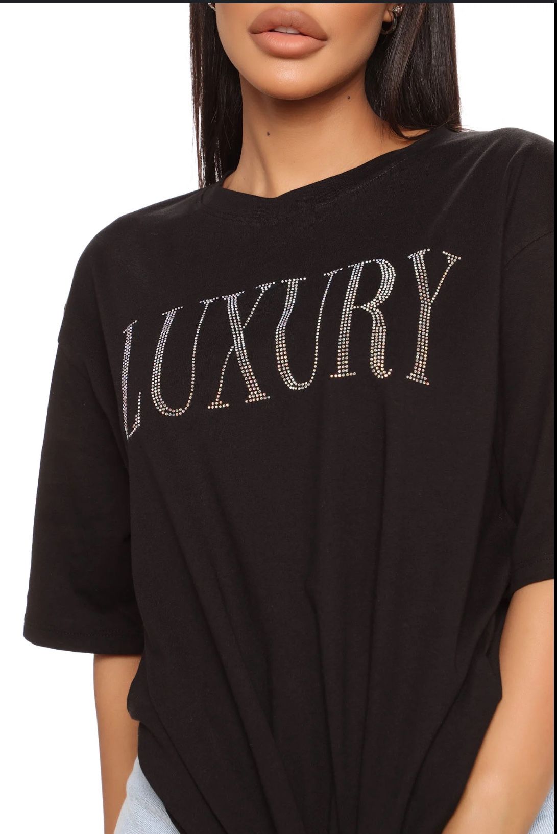 Luxury Rhinestone Tunic Top - Black size L