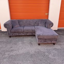Tufted Chesterfield Velvet Sectional Couch 🚛 SAME DAY DELIVERY