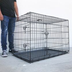 $65 (New in Box) Folding 42” dog cage 2-door pet crate kennel w/ tray 42”x27”x30” 