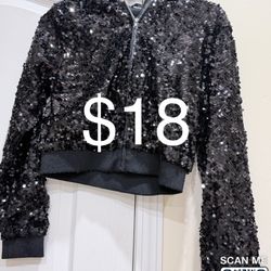 Girls Sequin Jacket, Long Sleeve Kids Bomber Coats with Pockets, Spring Fall Outfits for 13/14Years