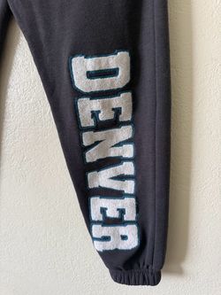 Charlotte Russe Denver sweatpants with white vertical text reading 'DENVER', size S