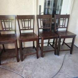 Wooden Bar Stools, Kitchen Chairs (set Of 4)