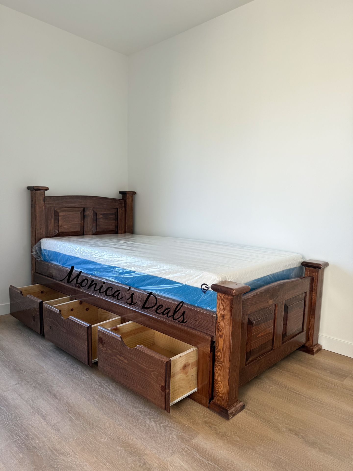 Twin Solid Wood Bed With 3 Drawers And Memory Foam Mattress $620