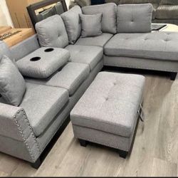 Gray Taupe Sectional Sofa With Ottoman Brand New