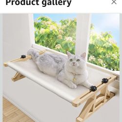 Tresbro 2-in-1 Cat Window Perch & Elevated Cat Hammock, 18.9''L × 15.7''W × 10.2" H Wooden Frame Pet Bed for Indoor Cats, Easy Setup, Adjustable, No D