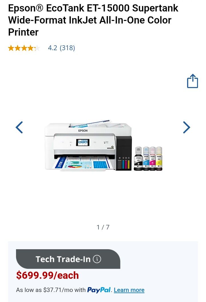 Epson® EcoTank ET-15000 Supertank Wide-Format InkJet All-In-One Color Printer