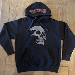 Rhinestone Skull Hoodie “Untouchable”, Black, Size L