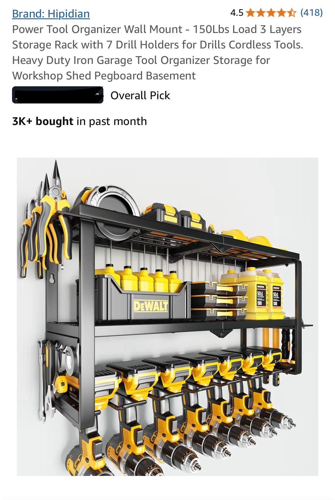 Cordless power tool organizer