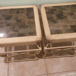 2 Granite Stone Marble Top Cast Iron Side Table End Stand Night Den Livingroom