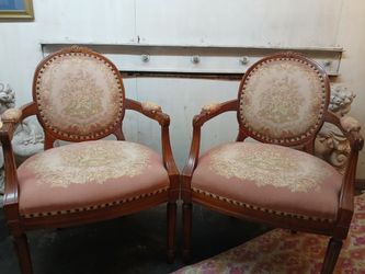 Pair of Vintage Louis XV Style Tapestry Armchairs
