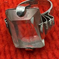 Vintage Handmade Mexican Sterling Silver Ring Size 5 With Clear Stone