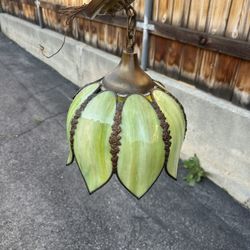 Mid 20th Century Green Slag Glass Hanging Tulip Pendant Light 