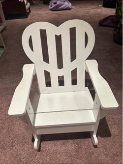 White Wooden doll Rocking Chair Heart Back