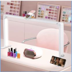 Nail Tech Lamp for Desk, 34 in Large Half Moon Light with Phone Holder, 48W Brightness Adjustable Lash ARC Light for Manicure, Tattoo, Spa, Salon, 300