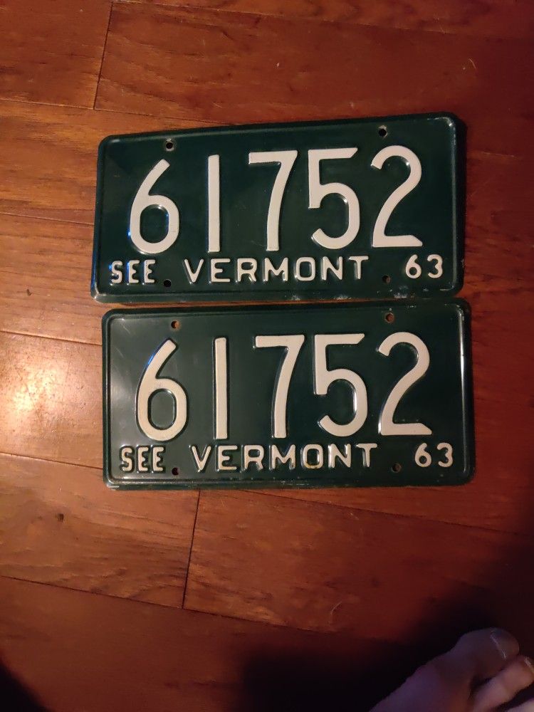 Set Of 1963 Vermont License Plate 61752