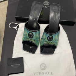 Versace Sandal Size 7.5 Sandalo T.55 Clear Vynil St. Jungle Verde + Blu