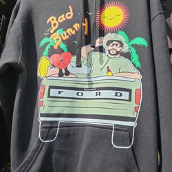 BAD BUNNY HOODIES S M L. XL BLACK COTTON.