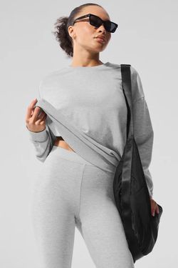 Alo Yoga Chill Crew Neck Pullover XS 2-4 Athletic Heather Grey