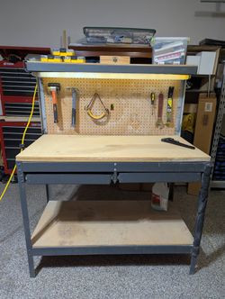 Workshop Table w/ Shelves, Drawers And Pegboard