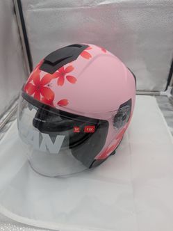 VCAN V88 Open Face Motorcycle Helmet Pink Floral Medium