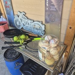 Tennis racquets and Tennis balls with baseball