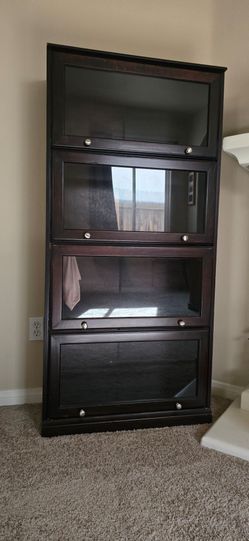 One Dark Wood Barrister Bookcases with Glass Doors