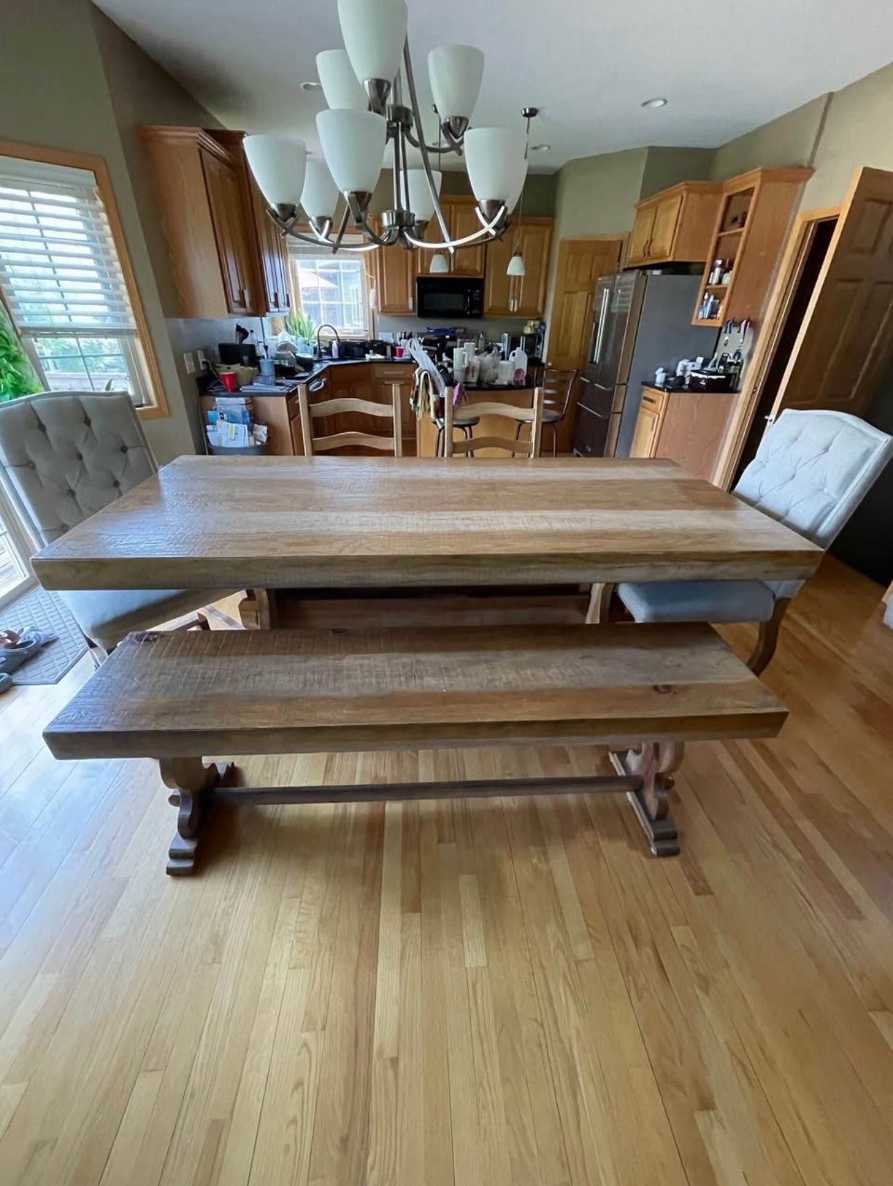 Custom Dinner Table w/ Bench and padded Dining chairs