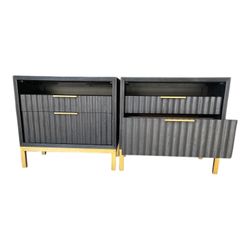 2 Domusindo Perdana Indonesian Natural Oak Wood 2-drawer Night stand Black-Gold Indonesia