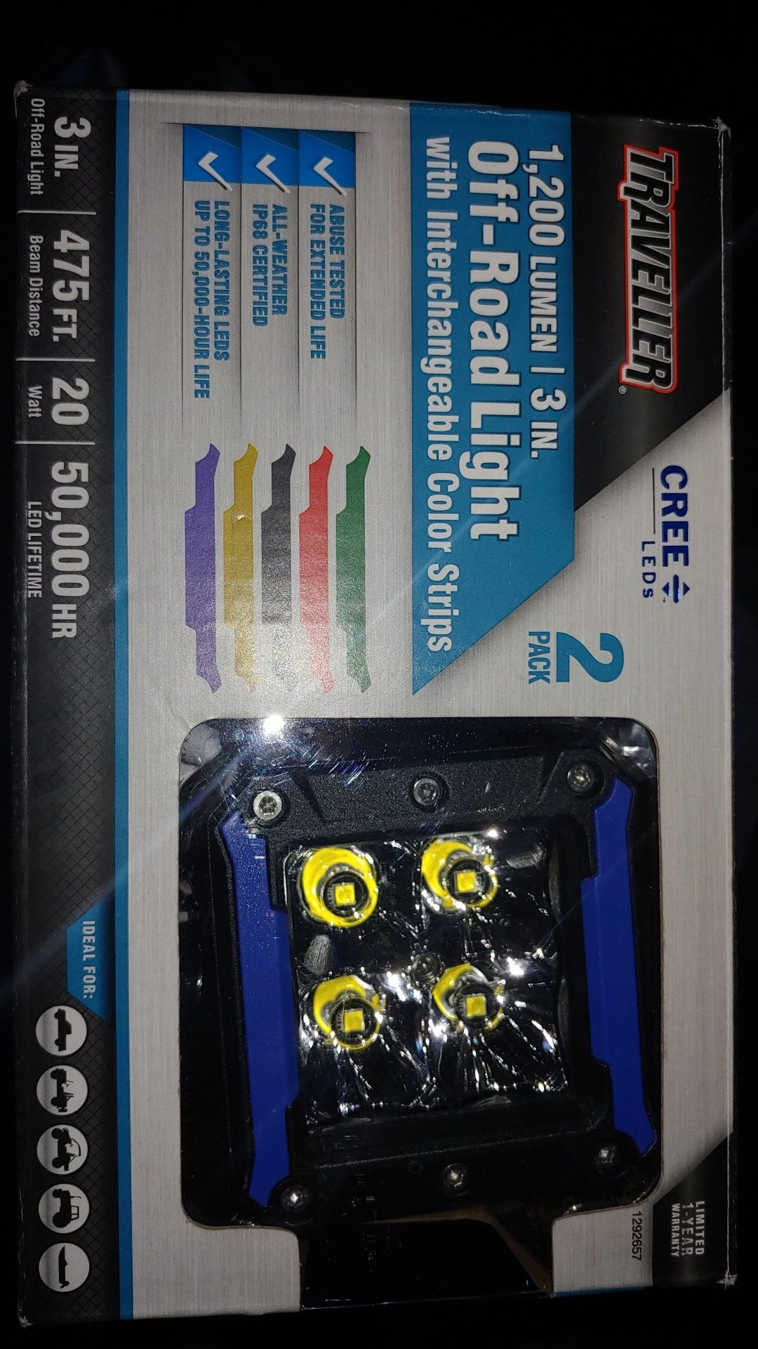 BRAND NEW Traveller 3 in. 1,200 Lumen Off-Road Light with Interchangeable Color Strips, 2 Pack