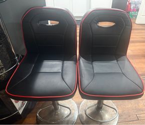 2 black/red leather bar stools