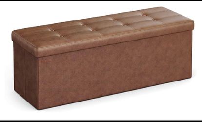 New Open Box SONGMICS 43.3" Folding Storage Ottoman Bench, Coffee Brown