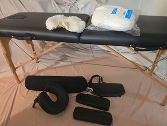 Portable Wooden Massage Table / Esthetician Bed – Black & Natural Wood